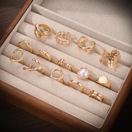 IUSOJOJN Chunky Gold Stackable Rings Set for Women,14K Gold Plated Chunky Statement Stackable Rings Jewelry Mixed Size