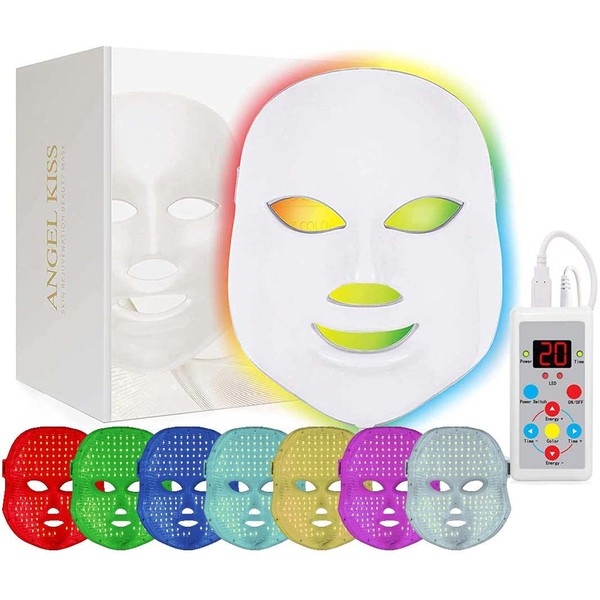 Angel Kiss Led Face Mask Light Therapy 7 Color LED Facial Treatment Skin Care Mask - Blue & Red Light for Anti-Aging Wrinkle Removal Skin Rejuvenation Photon Mask, Gifts for Women