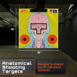 GunZee Anatomical Shooting Targets, 12" x 12" Numbered Paper Targets for Shooting Range, Handgun, Airsoft Pistol, Rifle, BB Gun, Pellet Gun Practice, Tactical & Self-Defense Training, 25-Pack