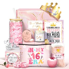 Jumway Birthday Gift Box for 16 Girls - Luxury Pink Teen Milestone Kit with 'Sweet 16' Cup, Rose Gold Mirror, Spa Set - Perfect 16th Birthday Present for Daughter, Sister, Friends