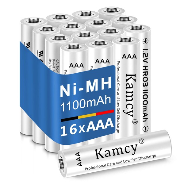 KAMCY - Baterías recargables AAA de 1,2 V 1100 mAh NiMH Triple A para una alimentación duradera, batería triple A precargada multiuso para dispositivos domésticos y empresariales, 16 unidades (paquete de 1)