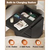 WLIVE Black Nightstand with Charging Station and LED Lights, Bedside