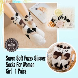 LANLEO Fuzzy Socks For Women Slipper Socks Fluffy Winter Warm Soft Cozy Plush Cute Animal Sleeping Christmas Socks Cat