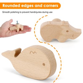 Miawtro Wooden Door Knobs, 6 Pack Animal Shape Knobs with Screws, Natural Wooden Drawer Knob Easy to Install, Wardrobe Door Knob Children's Room Furniture Decoration for Cabinets, Wardrobes, Drawers