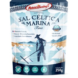 Sal Céltica Marina Fina de Bretaña, Francia | Nature's Blessings | 82 Minerales Esenciales, Sin Refinar, Secada al Sol, 250g
