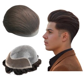 Toupee for Men Hair Pieces 10x8" Men Toupee Hollywood Human Hair Replacement System for Men Hair Prosthesis Men Hair Patch BIO Units for Men Breathable Lace with PU Hair System (#2 Dark Brown)
