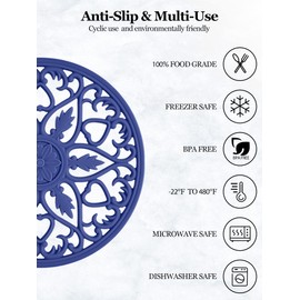 SMARTAKE 6 Set Silicone Trivet Mats, Multi-Use Carved Trivet Mat, Insulated Non-Slip Durable Kitchen Mats, Flexible Modern Kitchen Table Mat, for Hot Dishes, Pots, Dining Countertop, Navy Blue