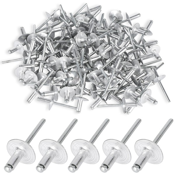 Pack of 100 Aluminium Blind Rivets with Large Head, Pop