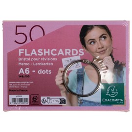Exacompta 10355E - 50 flashcards bristol A6 dots rose