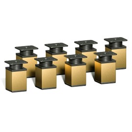 sossai® Design Furniture feet MFV1 | Height Adjustable | Set of 8 | Square Profile: 40 x 40 mm | Color: Gold | Height: 60mm (+ 20mm) | Material: Aluminum | Wood Screws Included