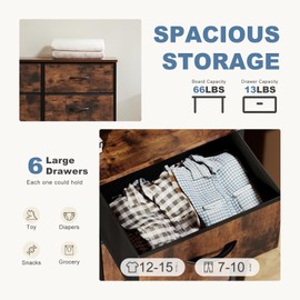 DUMOS TV Stand for Living Room Entertainment Center with 6 Fabric Drawers Dresser for Bedroom Storage Organizers Units, Brown