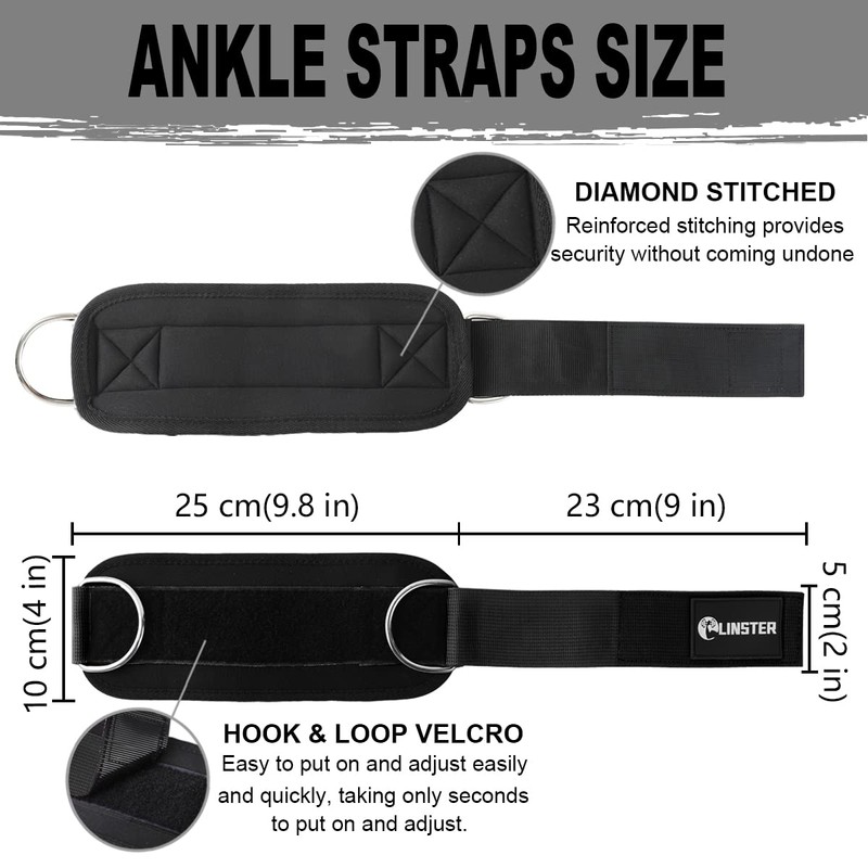 LINSTER Ankle Straps for Cable Machine (Pair) Adjustable fit Comfort