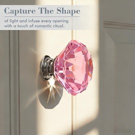 POZEAN Crystal Drawer Knobs 30 Pack, 1-9/16 inch Cabinet Knobs for Dresser with Cuttable Screws, Diamond Glass Pulls Handles (40mm, 12Pack, Pink-Silver)