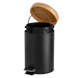 Solly´s 3 L Cosmetic Bin with Bamboo Lid, Pedal Bin with Soft-Close Mechanism for the Bathroom, Black