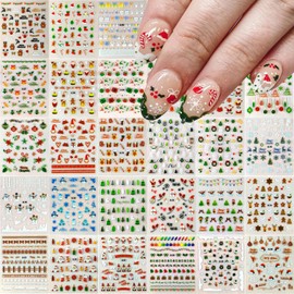 Christmas Nail Art Stickers 30 Sheets Christmas Nail Decals 3D Self Adhesive Santa Claus Elk Snowman Christmas Tree Nail Art Supplies Winter Nail Stickers for Women DIY Acrylic Nail Decorations