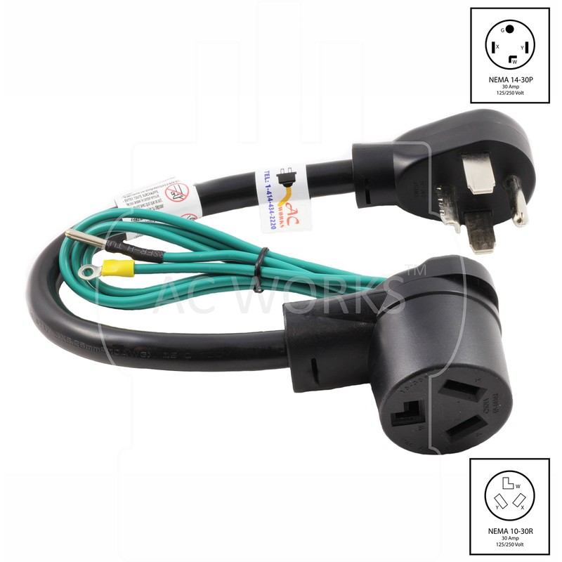 AC WORKS 30 Amp 4-Prong Dryer Wall Outlet Adapter (To
