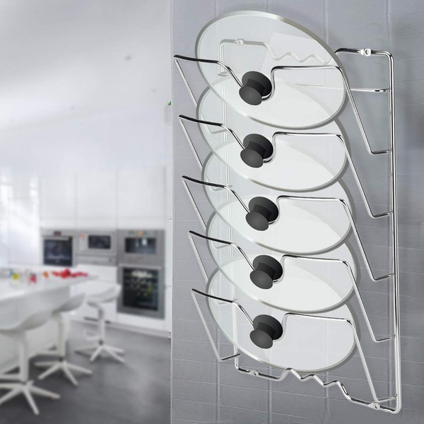 Pan lid rack, pan lid holder, pot lid holder, 5-layer wall/door mounting, pan lid holder, 17.1 x 10.9 x 3.8 inches