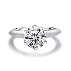 BONLAVIE Women's Solitaire Ring 925 Silver 5A Cubic Zirconia Round Cut Engagement Ring Silver Ring, Sterling Silver, Cubic Zirconia