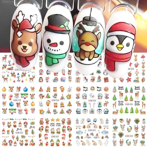 12Pcs Christmas Nail Art Stickers Snowflake Elk Nail Water Decals