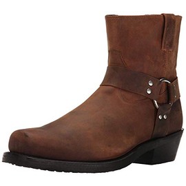 Old West Boots Men's Ankle Harness Leather Lined Motorcycle Boots, Brown Distressed, 13