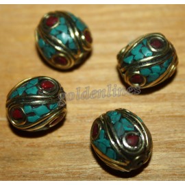 Handmade goldenlines Tibetan Nepalese Handmade Turquoise coral 4 Nepalese Beads Tibetan Beads BDS300