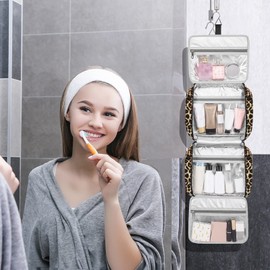 Hanging Travel Toiletry Bag, Large Capacity Wash Bag Waterproof Cosmetic Bag Makeup Organizer with 4 Compartments & 1 Sturdy Hook for Women/Men