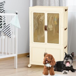 LANGRUI Dog Wardrobe with Wheels, Drawers and Hangers for Dog Clothes and pet Accessories