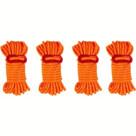 Tent Rope, Paracord, 13.1 ft (4 m) x 4 Piece Set, Reflective Tarp, Guide Rope, Tent Rope, Tarp, Guyline with Stopper, Camping, Flexible Metal Fittings (Orange, 1.4 ft x 0.2 inches (4 m) x 4 mm)