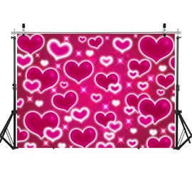 Hot Pink Heart Backdrop 7x5FT Valentines Day Decorations Background for Photography Early 2000s Y2k Birthday Party Decoration Photo Props
