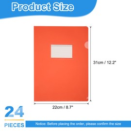 PATIKIL 24 Pack L-Type Plastic Folders, Letter Size Clear Folders for Documents Paper Sleeves Project Folder with Pocket for Home Office, Orange