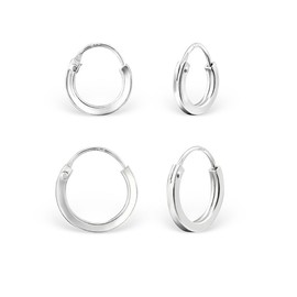 DTPsilver - 2 Pairs of Women's Earrings - Small Hoop Earrings Square - 925 Sterling Silver, Yellow Gold-Plated or Rose Gold Plated - Helix/Tragus/Cartilage - Thickness 2 mm - Diameter 10 and 12 mm,