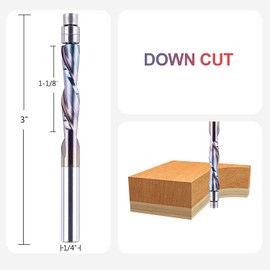 SpeTool 1/4 Inch Shank Downcut Spiral Flush Trim Router Bit with Extra Long Life TAC Coated, Solid Carbide Flush Trim Bits Bottom Bearing for Woodworking Trimming