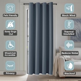 ChrisDowa Blackout Door Curtains for Doorway Privacy, Grommet Closet Curtains for bedroom closet door, Thermal Insulated Temporary Doorway Cover Room Divider Drapes (1 Panel, Stone Blue, 34 x 80 Inch)