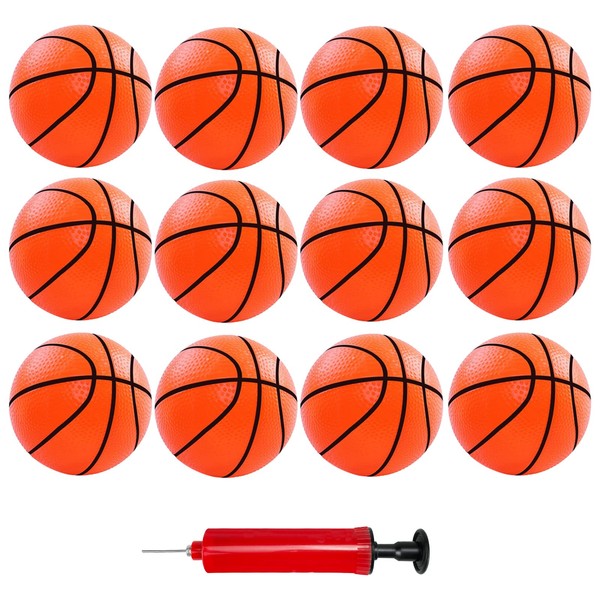 12 Pack Mini Basketball Ball for Kids Toddlers - 4 Inch Mini Hoop Basketball Toy Geart for Sports Beach Pool Theme Party Favor with Pump