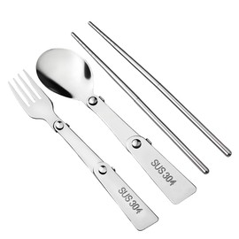 Camping Utensil Set with Case Folding Tableware Cutlery Foldable Spoon Forks Chopsticks Travel Silverware Holder Keychain Hiking Backpacking Picnic Dinnerware Outdoor Camp Pocket Compact Spoon Cutlery