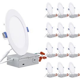 TORCHSTAR Basic Series 12-Pack 6 Inch Ultra-Thin LED Recessed Lighting with Junction Box, CRI90, Aluminum, 4000K Cool White, 5%-100% Dimmable Slim Recessed Downlight, 12W 1100LM, ETL and Energy Star