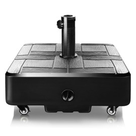 FRUITEAM 155lb Capacity Fillable Portable Umbrella Base with Wheels,Patio Umbrella Base Heavy Duty, Square Market Stand for Patio,Outdoor,Deck w/ 4 Wheels, 2 Locks, 1 Knobs, Wind-Resistant Design