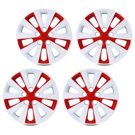AUTOWIKI 16" Hubcaps for 2013-2019 Nissan Sentra, for 2011-2017 Nissan Leaf with Steel Wheels Stylish Look PP Material 16-Inch Wheel Rim Cover White Lacquer & Red Lacquer, Set of 4