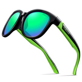 ACBLUCE Kids Polarized Sports Sunglasses TPEE Frame with Adjustable Strap for Boys Girls Age 6-12, A-bright Black/Green Frame | Green Revo Lense, age 6-12