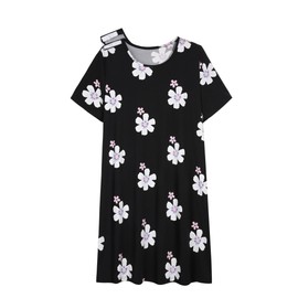 AVIIER Hospital Gowns for Women Open Back Adaptive Clothing Nightgowns Post Shoulder Surgery Dress Black Flower XL