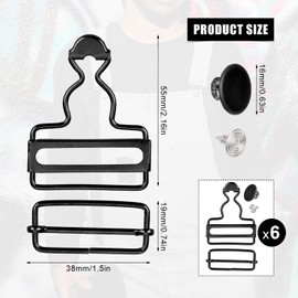 6 Sets Metal Overall Buckles, 1-1/2" Overall Clips Replacement Dungaree Fastener with Adjustable Slide Buckle and Buttons Gourd Buckle Bib Overall Strap Hooks for DIY Sewing (Black)