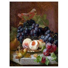 Still Life of Fruits by Eloise Harriet Stannard Berry nut pear Plum Grapes Accent Tile Mural Kitchen Bathroom Wall Backsplash Behind Stove Range Sink Splashback One Tile 6"x8" Ceramic, Matte