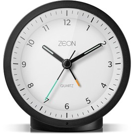 ZEON Round Analogue Alarm Clock with Light and Snooze Function, Silent Non-Tick Bedside Battery Powered Alarm Clock in Black & White, CE4552