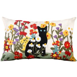 Kokaaee Embroidered Throw Pillow Covers - 20x12 Decorative Pillow Covers with Zipper Aesthetic Cute Design Boho Summer Throw Pillowcases for Couch Sofa Bed Indoor, Flower Cats