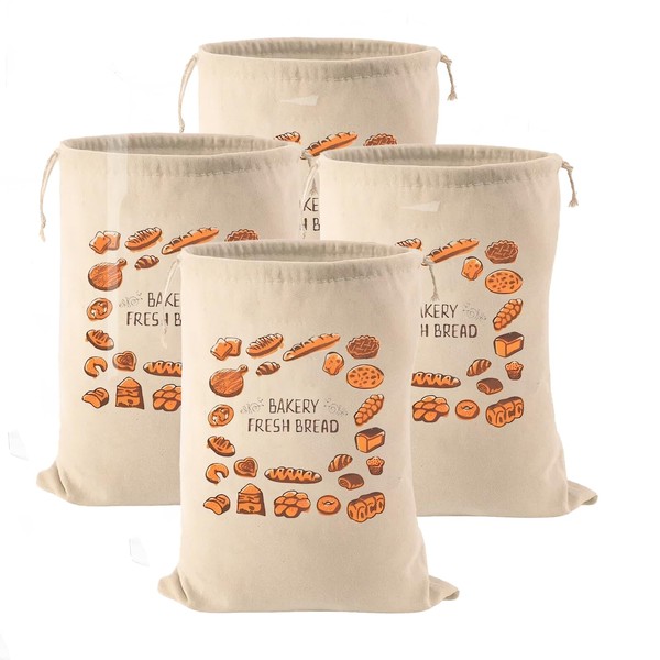 4Pcs Linen Bread Bags to Keep Bread Fresh, Reusable Bread