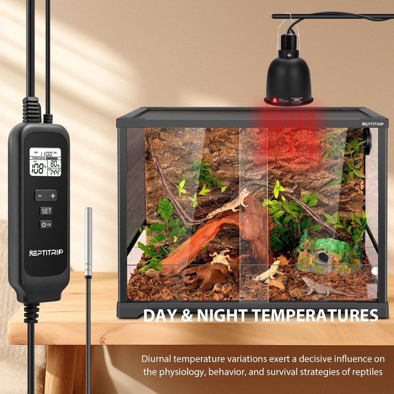 REPTITRIP 5.5" Reptile Heat Lamp Fixture with PID Dimming Thermostat,
