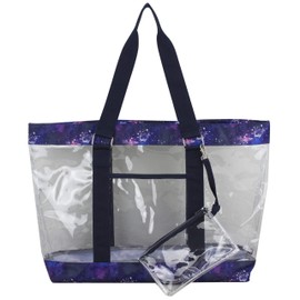 Eastsport Clear Bag Stadium Approved Clear Tote Bag with Zipper Closure Shoulder Bag For Work, Sporting Events, Festivals and Concerts, Navy/Galaxy