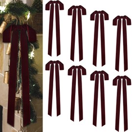 8 Pcs Christmas Velvet Swag Bows, 24 x 12 Inch Large Velvet Christmas Wreath Bows Rustic Crafts Bows for Xmas Home Decor Wedding (Burgundy, Width of 1.5")