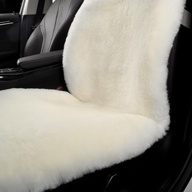 IRIWOOL Fluffy Fur Sheepskin Car Seat Cover Automotive Interior Accessories Seat Covers Accessories Seat Cushions， Soft Natural Pure Wool ，Universal Fits Most Cars SUVs (Ivory White, Universal Fit)
