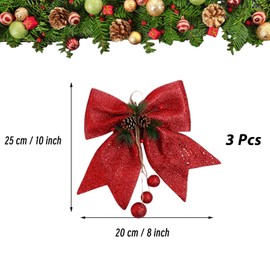 3 Pack Large Glitter Christmas Bows Red Gold Silver,11.8inch Glitter Bows for Christmas Tree Decorations,Wreaths Bows,Sequin Bow Ties Christmas Decorative Bows Tree Wreaths Ornament for Home Party